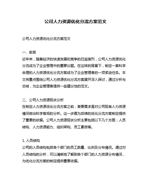 公司人力资源优化分流方案范文