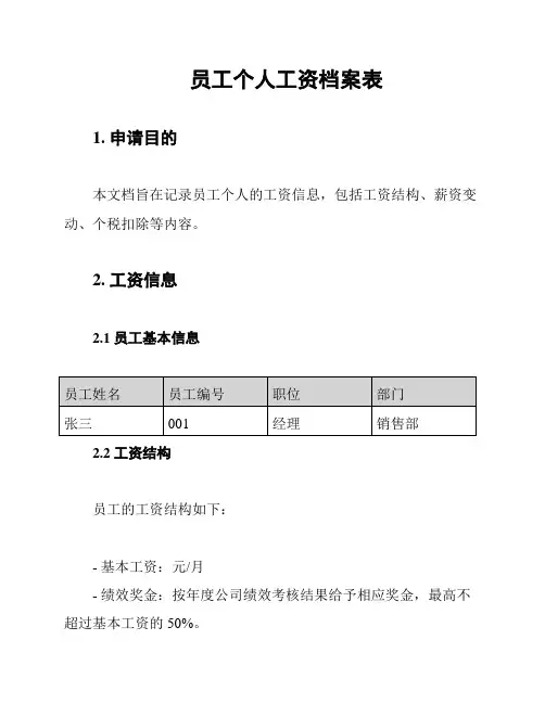 员工个人工资档案表