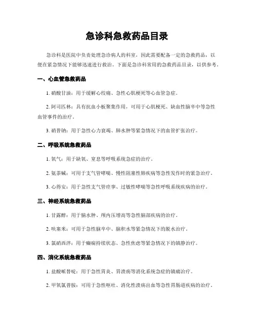 急诊科急救药品目录