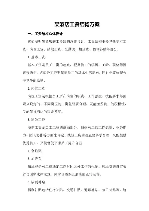 某酒店酒店工资结构方案