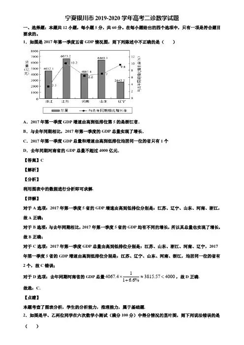 宁夏银川市2019-2020学年高考二诊数学试题含解析