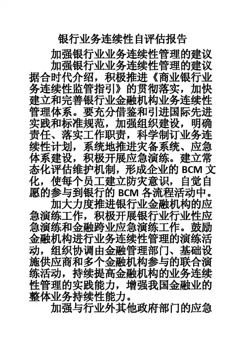 银行业务连续性自评估报告