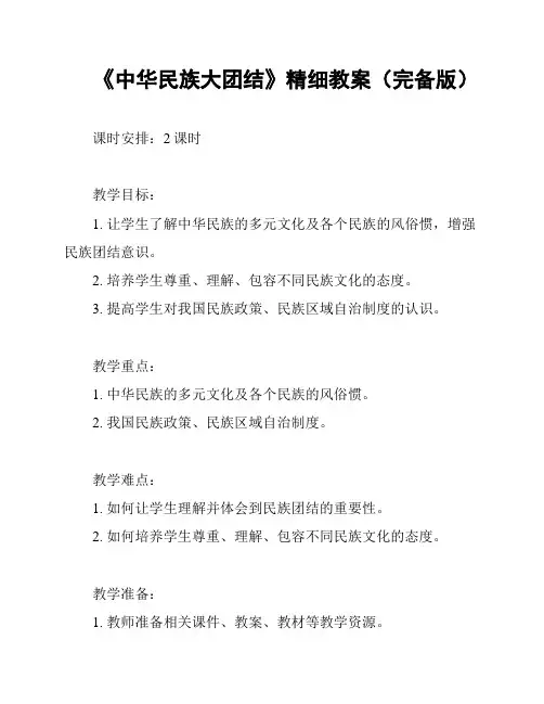 《中华民族大团结》精细教案(完备版)