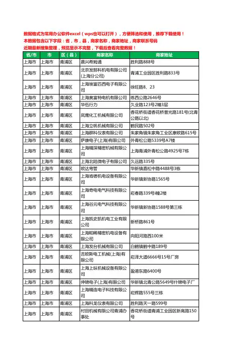 2020新版上海市上海市青浦区机械机电工商企业公司商家名录名单联系电话号码地址大全329家