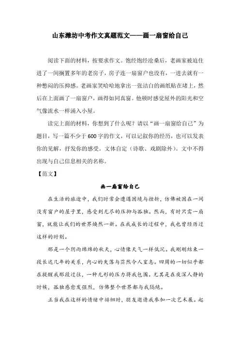 山东潍坊中考作文真题范文——画一扇窗给自己