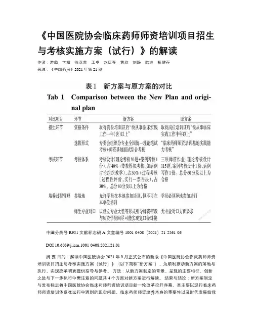 《中国医院协会临床药师师资培训项目招生与考核实施方案（试行）》的解读