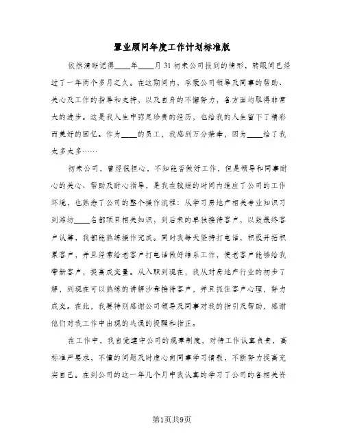 2024年置业顾问年度工作计划标准版（三篇）