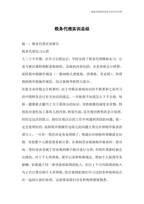 税务代理实训总结