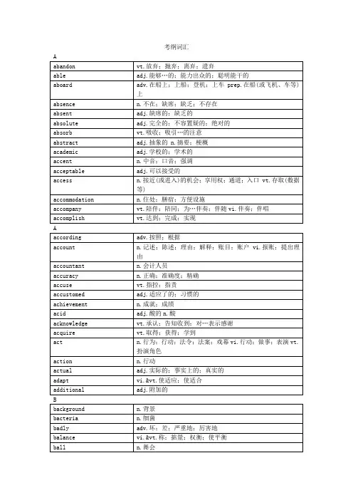 上海高考考纲词汇Word版