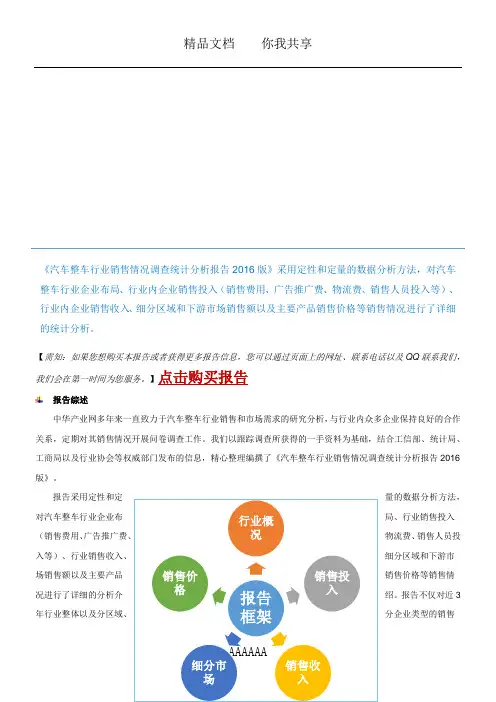 汽车整车行业销售情况调查统计分析报告2016版