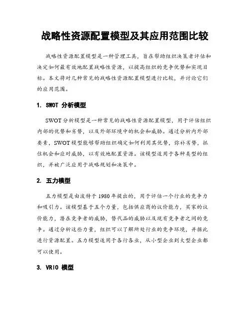 战略性资源配置模型及其应用范围比较