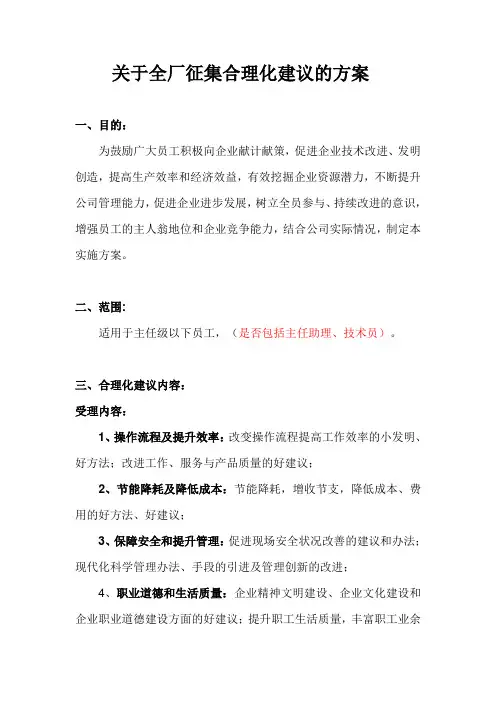 关于全厂征集合理化建议的方案