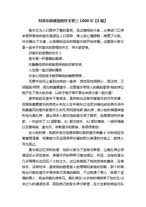 对音乐的感悟的作文初三1000字【5篇】