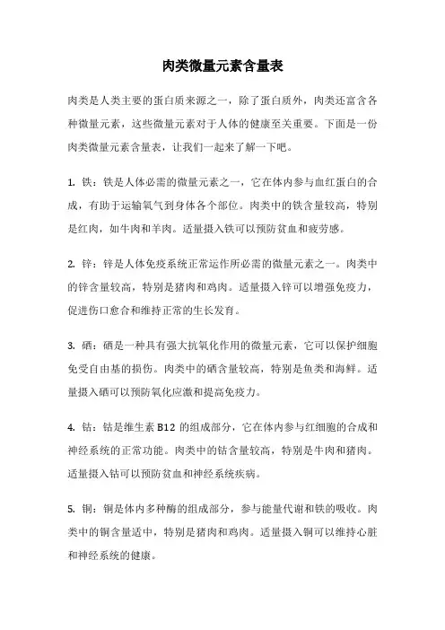 肉类微量元素含量表