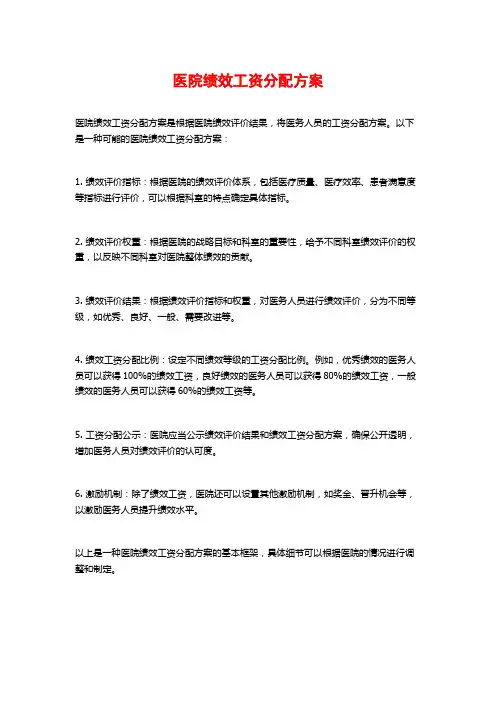 医院绩效工资分配方案