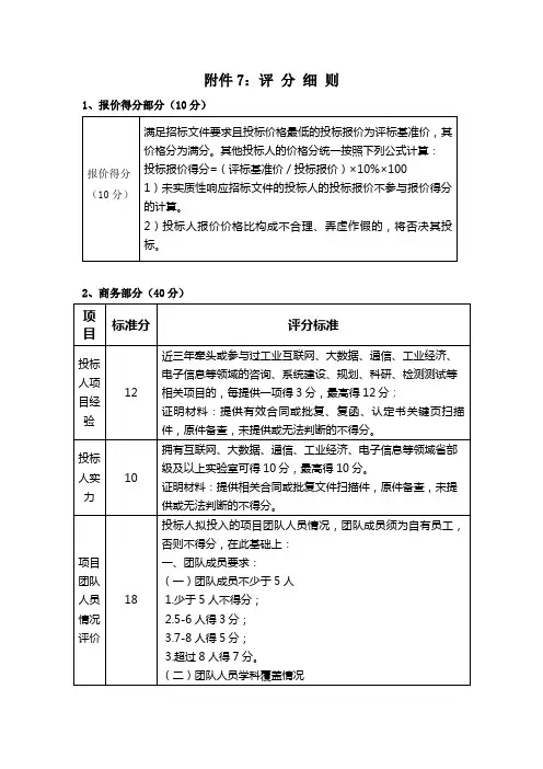 招标评分标准