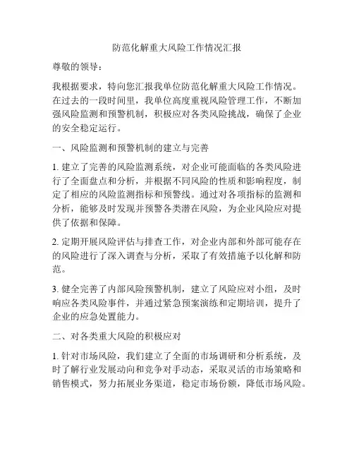 防范化解重大风险工作情况汇报