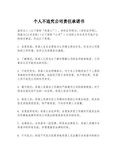 个人不追究公司责任承诺书