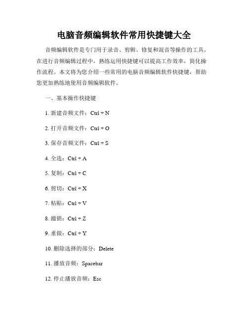 电脑音频编辑软件常用快捷键大全