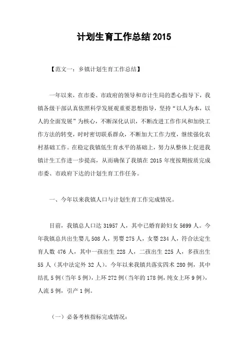 计划生育工作总结2015