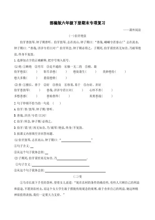 部编版六年级语文下册期末专项复习(课外阅读)附答案