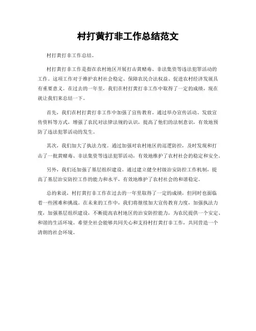 村打黄打非工作总结范文