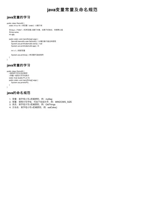 java变量常量及命名规范