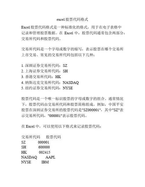 excel股票代码格式