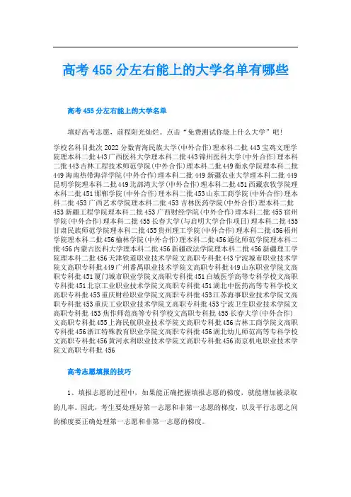 高考455分左右能上的大学名单有哪些