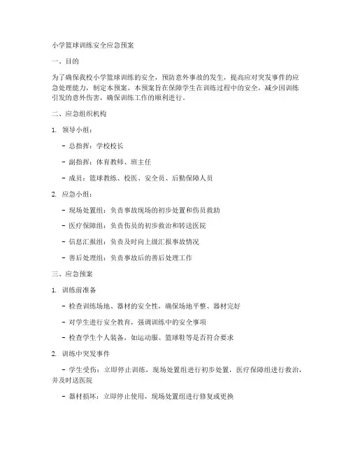 小学篮球训练安全应急预案