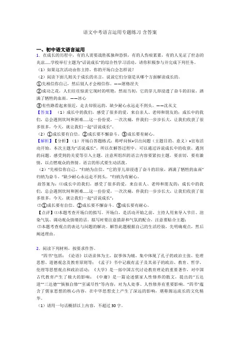 语文中考语言运用专题练习 含答案