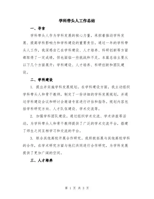 学科带头人工作总结