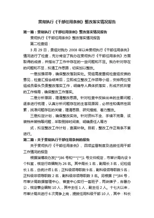 贯彻执行《干部任用条例》整改落实情况报告