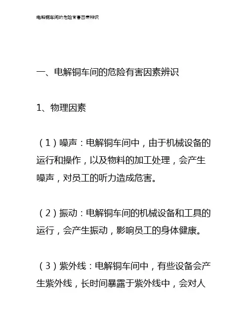 电解铜车间的危险有害因素辨识