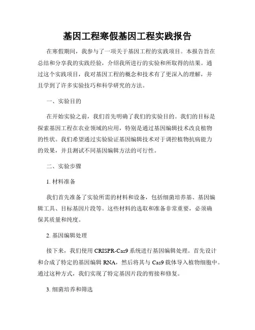 基因工程寒假基因工程实践报告