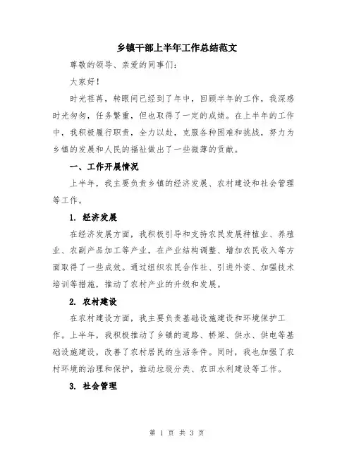 乡镇干部上半年工作总结范文