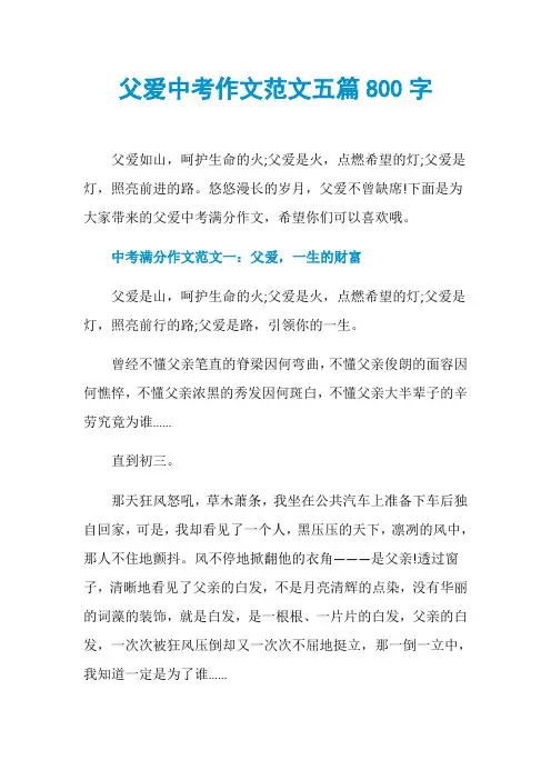父爱中考作文范文五篇800字