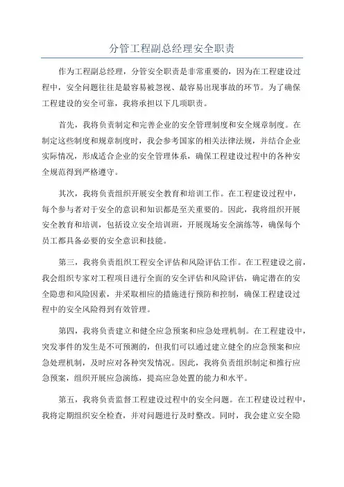 分管工程副总经理安全职责
