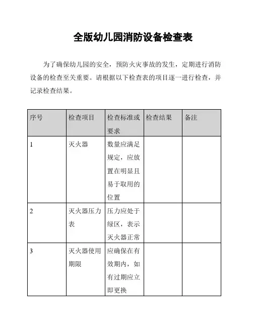 全版幼儿园消防设备检查表