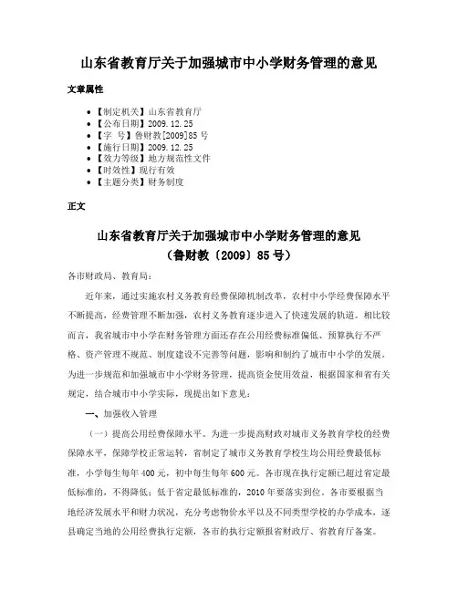 山东省教育厅关于加强城市中小学财务管理的意见