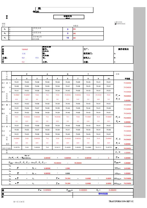 MSA测量系统表格GR&R