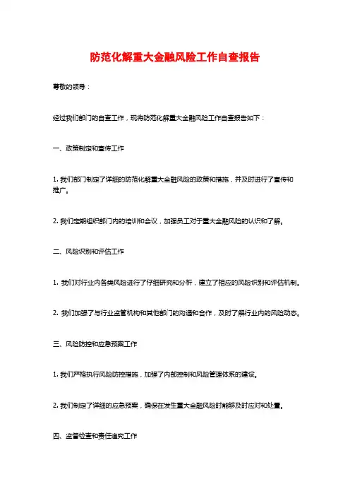 防范化解重大金融风险工作自查报告