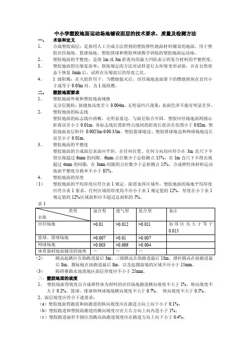 中小学塑胶地面运动场地铺设面层的技术要求、质量及检测方法