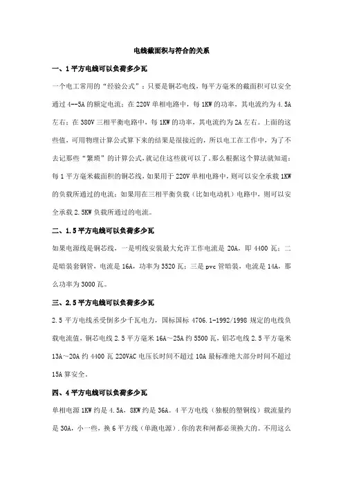 电线截面积与符合的关系