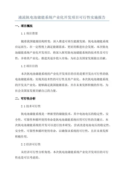 液流钒电池储能系统产业化开发项目可行性实施报告