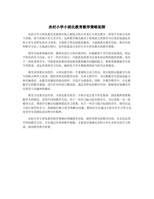 农村小学小班化教育教学策略初探