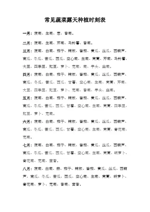 常见蔬菜露天种植时刻表