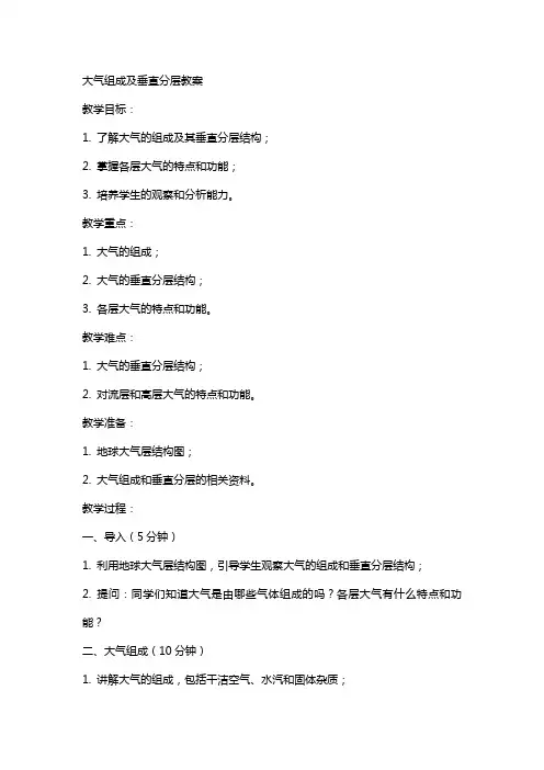 大气组成及垂直分层教案