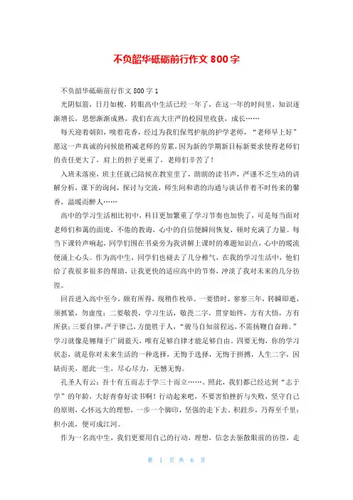 不负韶华砥砺前行作文800字