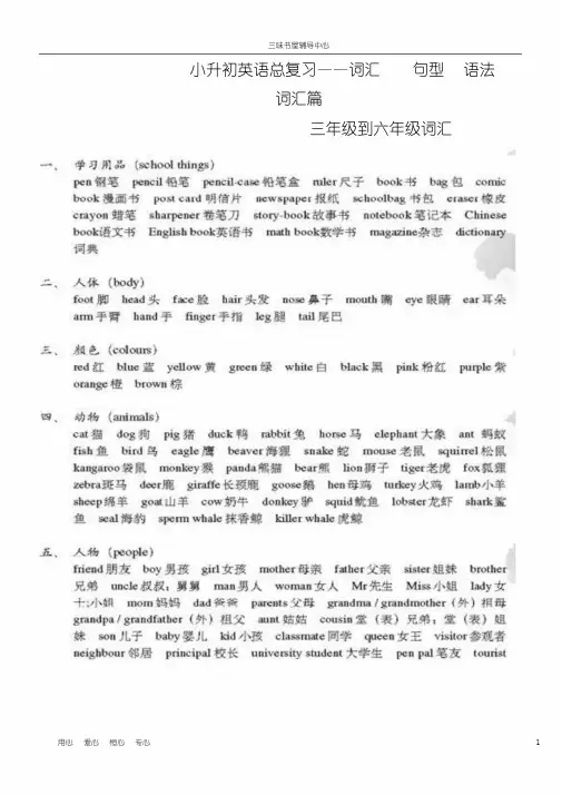 小升初英语总复习资料大全